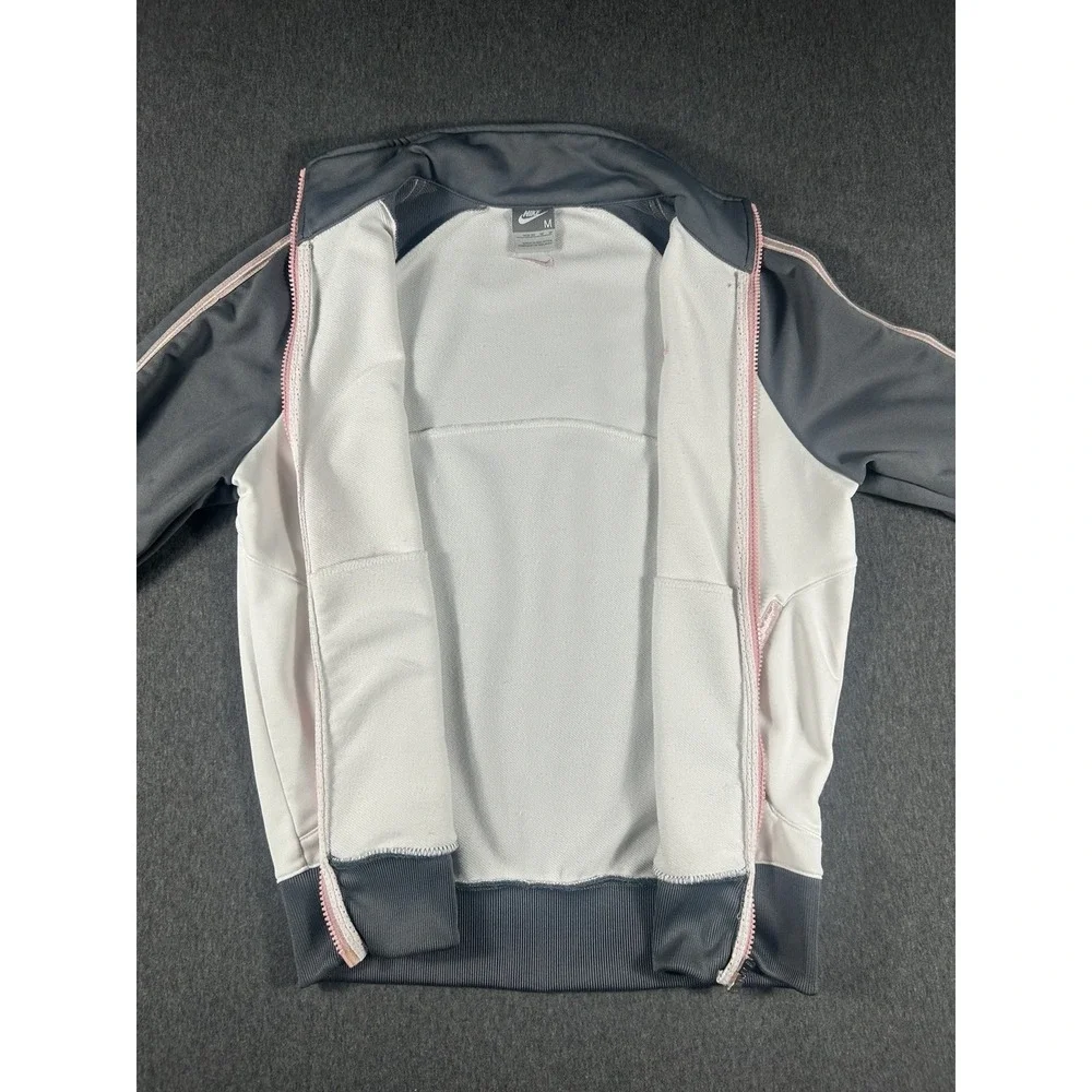 Nike Girls' Vintage Full-Zip Track Jacket Grey White Pink Size M (8-10)